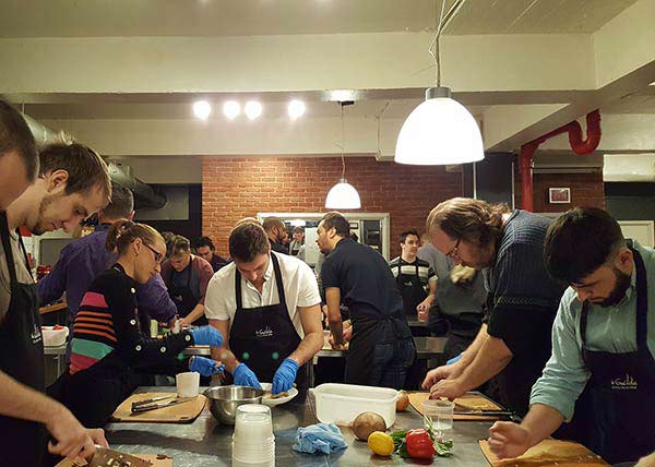 Some iBwave employees during a cooking session
