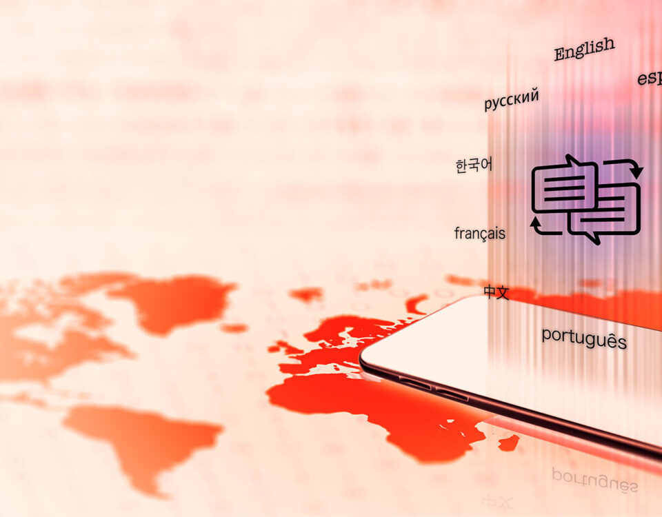 Online translator, translator app, language course and e-learning concept. 3D illustration.